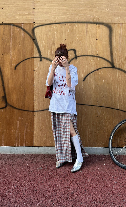 チェックスリットボタンスカート